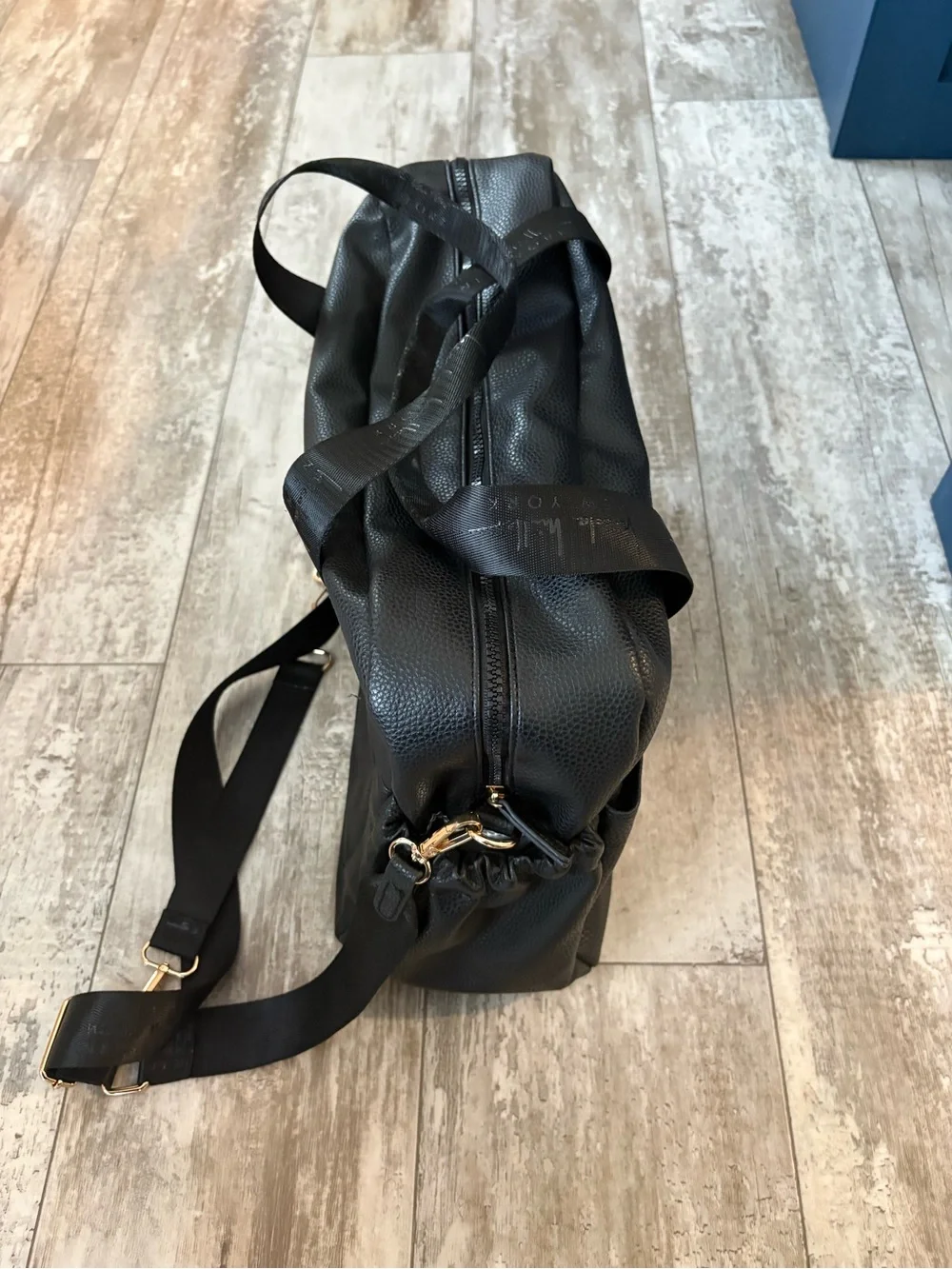 Nicole Miller Black Pebbled Leather Diaper Bag with Zip Detail